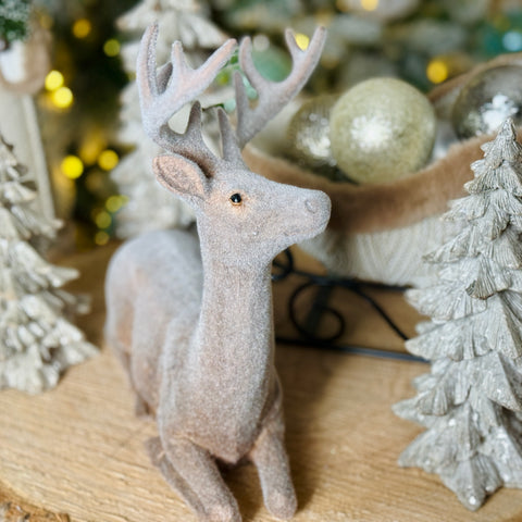 Set of 2 Resin Winter Flocked Deer for Just Jill