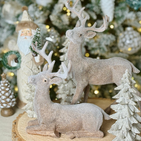 Set of 2 Resin Winter Flocked Deer for Just Jill