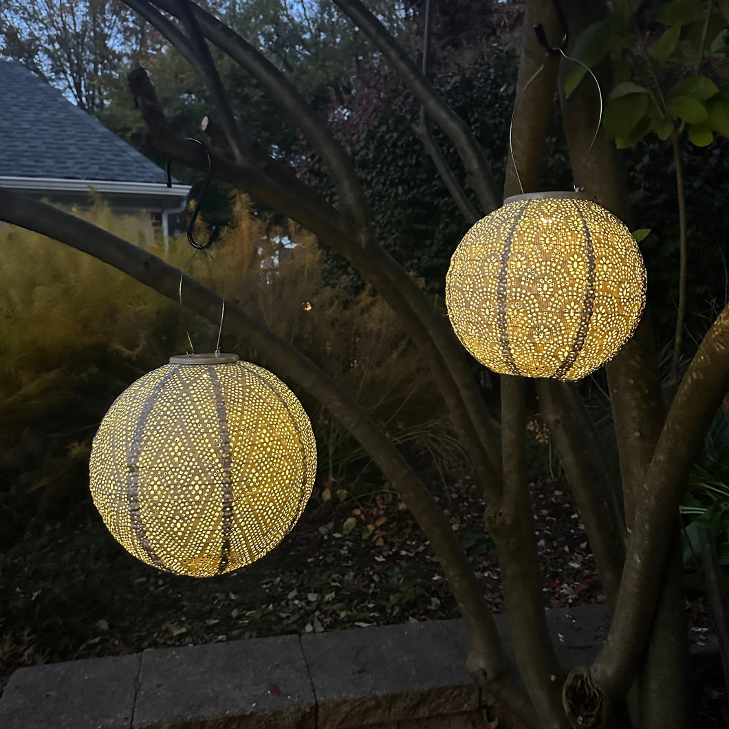 LUMIZ Battery Powered LED Set of 2 Light Taupe Outdoor Lanterns