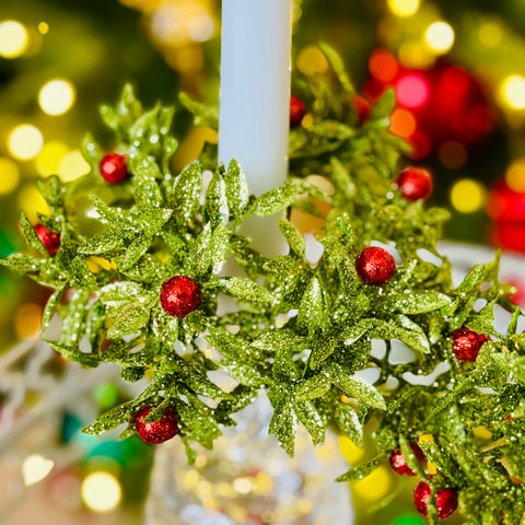 Set of 4 Glitter Berry Taper Candle Rings