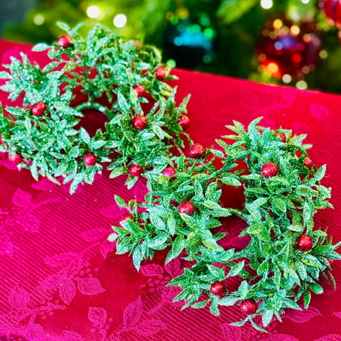 Set of 4 Glitter Berry Taper Candle Rings