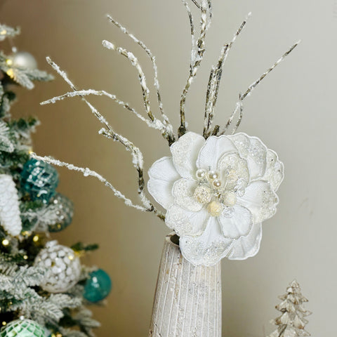 Iced Jewel Encrusted Flower w/ Frosted Birch Stem Floral Picks-BOGO OFFER