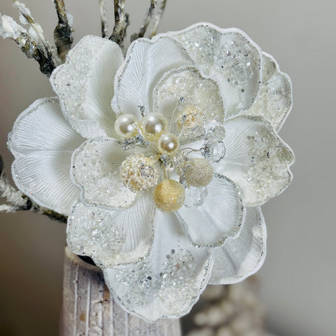 Iced Jewel Encrusted Flower w/ Frosted Birch Stem Floral Picks-BOGO OFFER
