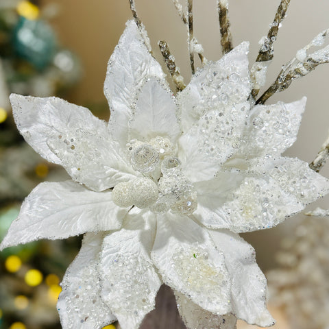 Iced Jewel Encrusted Flower w/ Frosted Birch Stem Floral Picks-BOGO OFFER