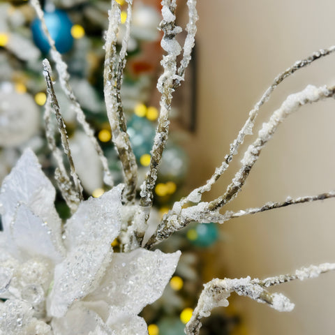 Iced Jewel Encrusted Flower w/ Frosted Birch Stem Floral Picks-BOGO OFFER