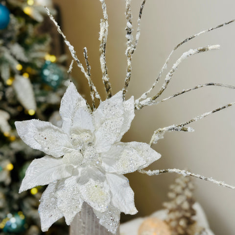 Iced Jewel Encrusted Flower w/ Frosted Birch Stem Floral Picks-BOGO OFFER