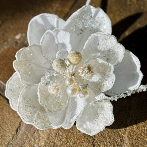 Iced Jewel Encrusted Flower w/ Frosted Birch Stem Floral Picks-BOGO OFFER