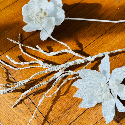 Iced Jewel Encrusted Flower w/ Frosted Birch Stem Floral Picks