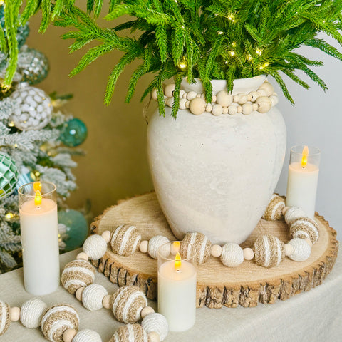 Set of 2 48" Mixed Woven Jute Bead/Natural Beads Garland for Just Jill