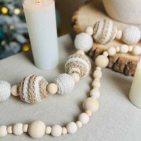 Set of 2 48" Mixed Woven Jute Bead/Natural Beads Garland for Just Jill