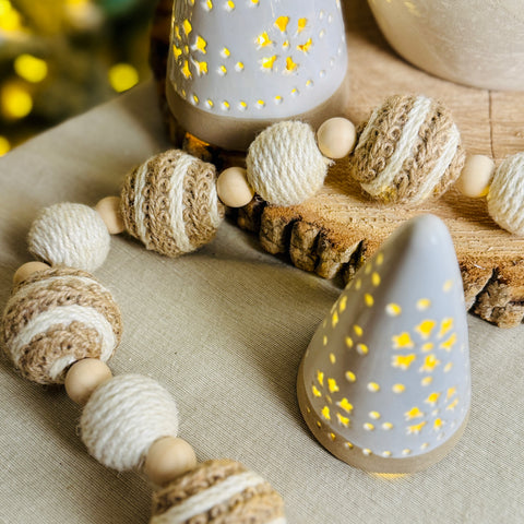 Set of 2 48" Mixed Woven Jute Bead/Natural Beads Garland for Just Jill