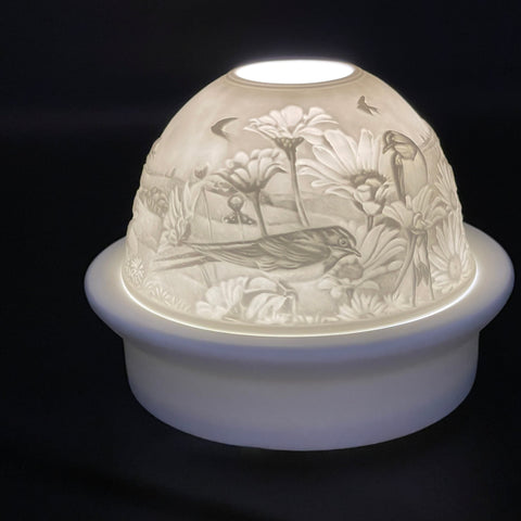 Luumii Lights Bird Motif Porcelain Dome w/ LED Base