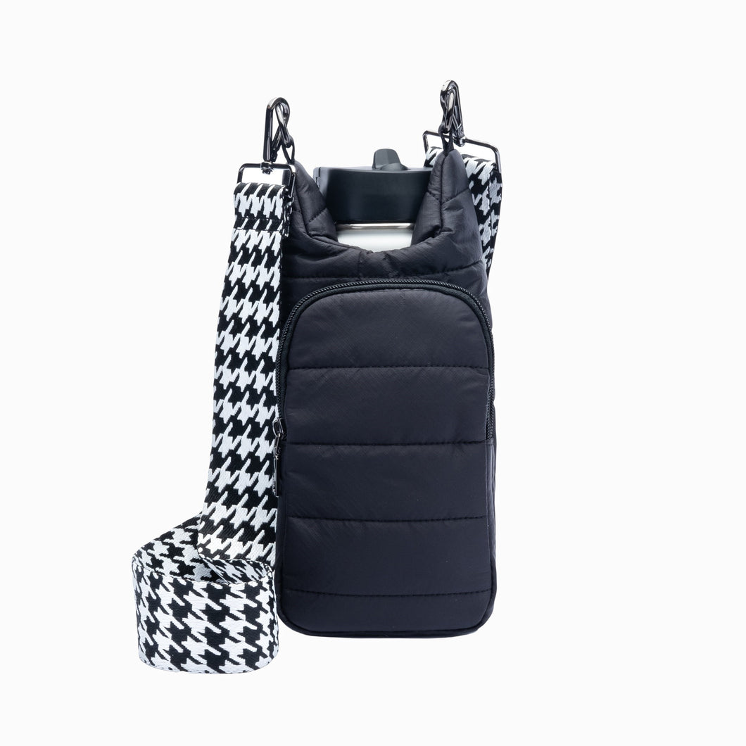 WanderFull HydroBag Black Matte Crossbody with Houndstooth Strap