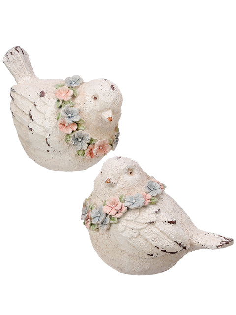 Set of 2 Rustic Birds with Floral Garland For Just Jill