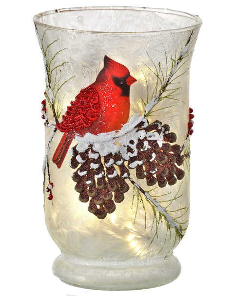 Frosted Glass Cardinal Vase w/ Lights for Just Jill