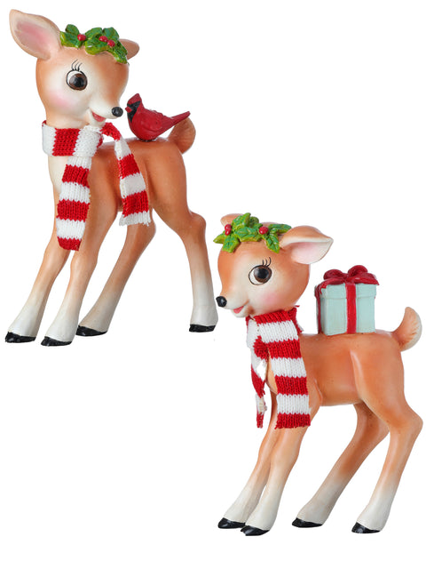 Set of 2 Vintage Inspired Reindeer with Striped Scarf for Just Jill