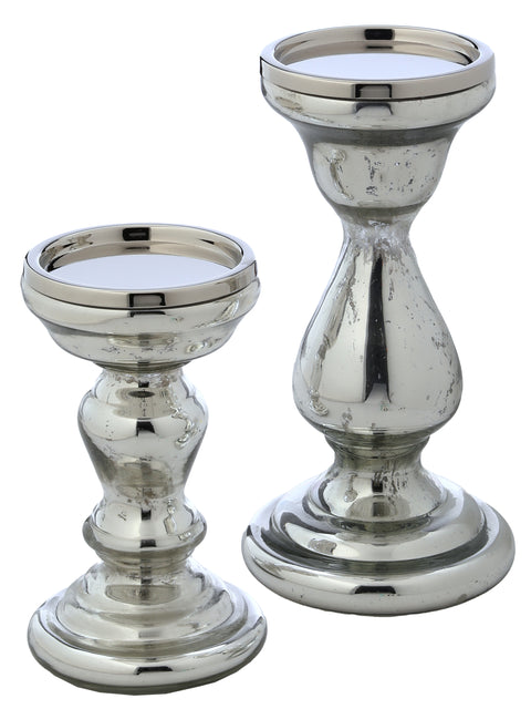 Set of 2 Antiqued Mercury Pillar Candle Holders