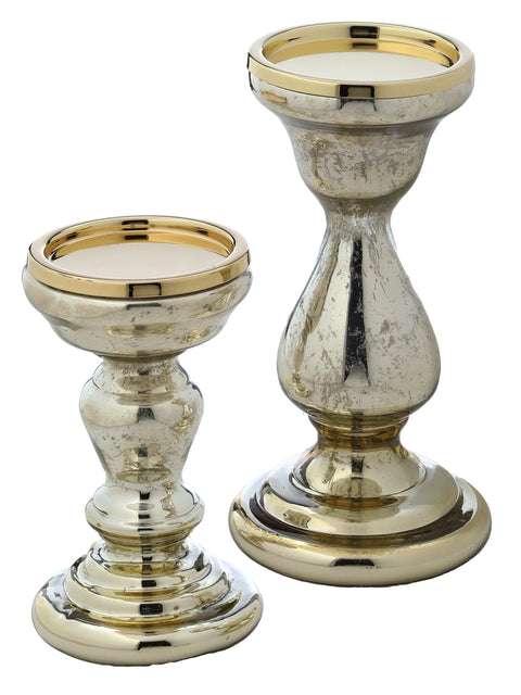 Set of 2 Antiqued Mercury Pillar Candle Holders