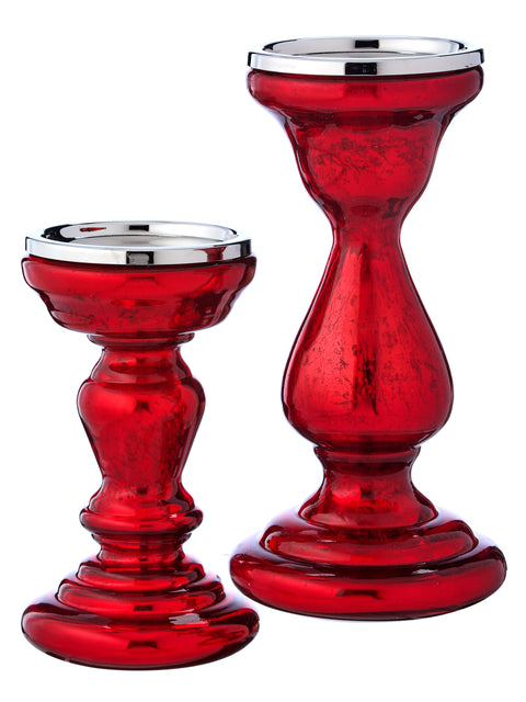 Set of 2 Antiqued Mercury Pillar Candle Holders