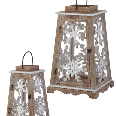 Set of 2 Snowflake Motif Wood Lanterns for Just Jill