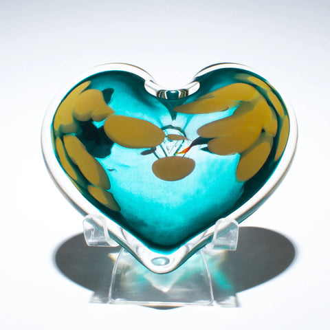 Epiphany Studios Hand-Blown Glass Heart Paperweight w/ Stand