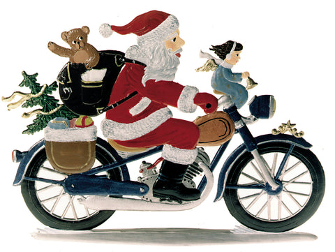 Santa on Motorcycle Hand Painted German Pewter Figurine