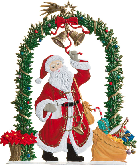 Santa Ringing in the Season Hand Painted German Pewter Figurine
