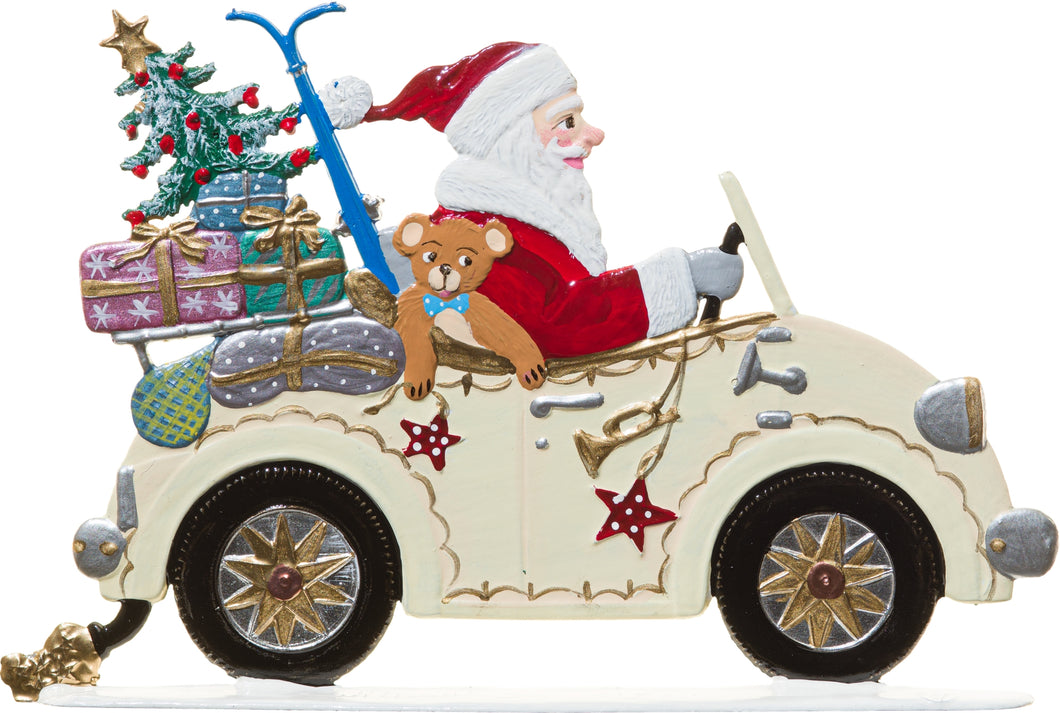 Santa in a Car Hand Painted German Pewter Figurine