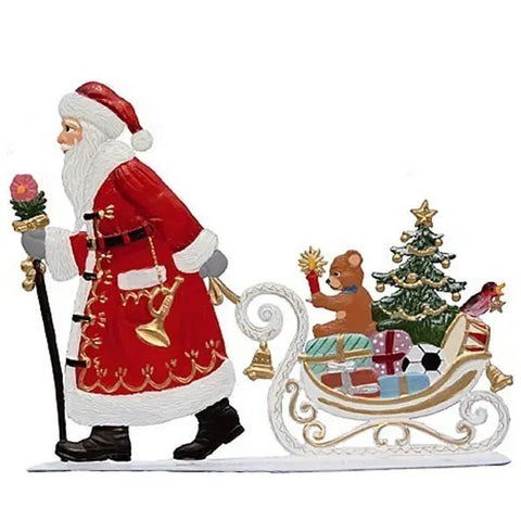 Santa Pulling Sled German Christmas Hand Painted Pewter Figurine