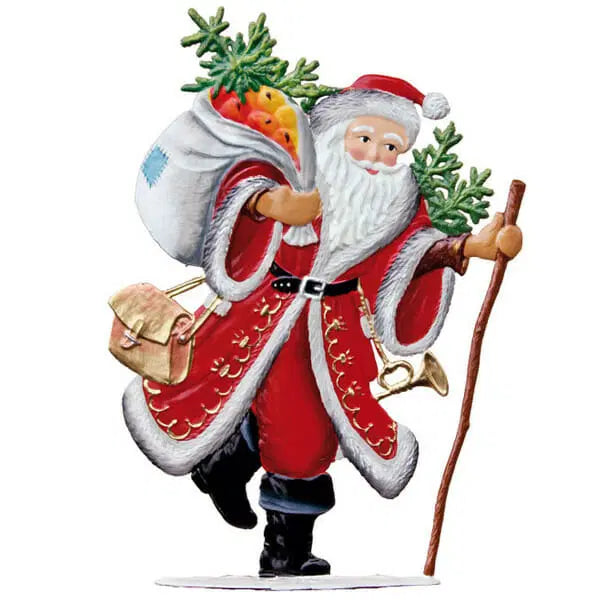 Hurry Santa! German Christmas Hand Painted Pewter Figurine