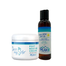 Load image into Gallery viewer, PEAK 10 SKIN ® Sun JOY SPF 30 and Save My Sole Foot Cream Duo

