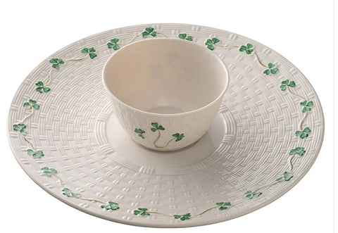Belleek Classic Shamrock Chip and Dip Set