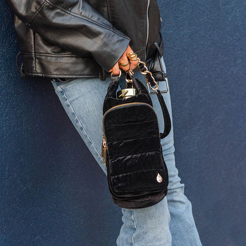 Velvet HydroBag® with Velvet and Gold chain strap- Black