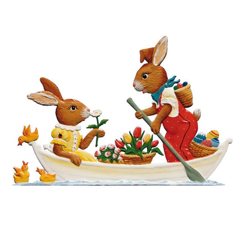 Bunny Couple in a Boat Hand Painted German Pewter Figurine