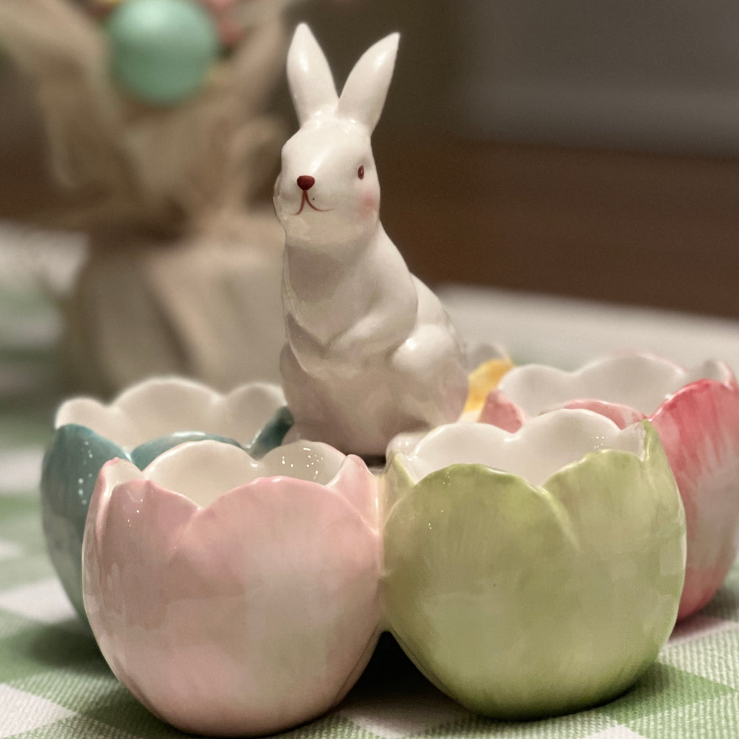 White Bunny with Tulip Egg Cups for Just Jill