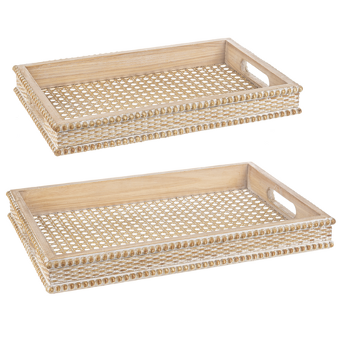 Embossed Edge Rectangle Woven Inlayed Set of 2 Trays for Just Jill