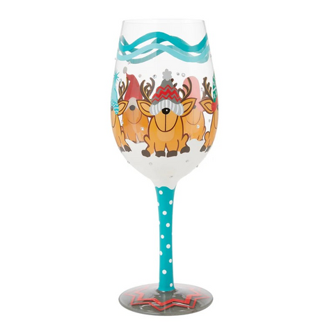 Lolita Reindeer Games Hand Painted Wine Glasses