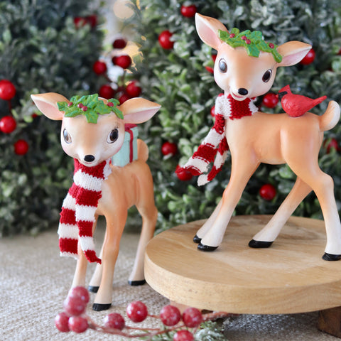 Set of 2 Vintage Inspired Reindeer with Striped Scarf for Just Jill