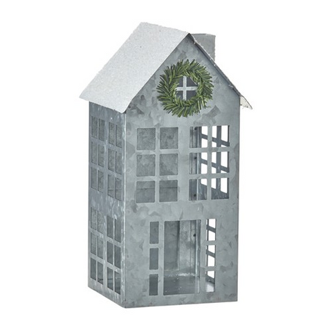 Set of 2 Snowy Roof Metal Town Houses w/ Trees for Just Jill