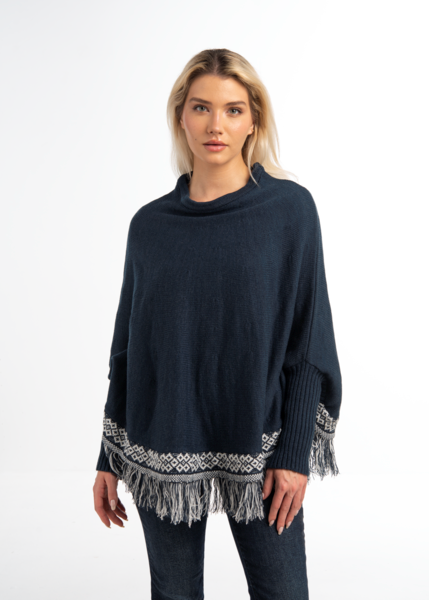 Printed Border Sweater Poncho for Just Jill