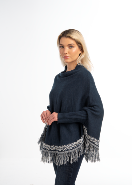 Printed Border Sweater Poncho for Just Jill