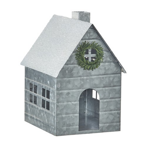 Set of 2 Snowy Roof Metal Town Houses w/ Trees for Just Jill