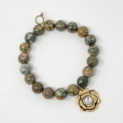 PowerBeads by jen Petites California Camo Jasper with Crystal Rose Bracelet