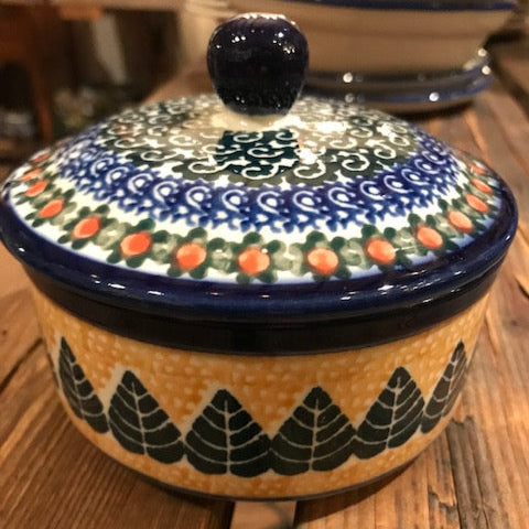 Polish Pottery Round Decorative Bowl with Lid