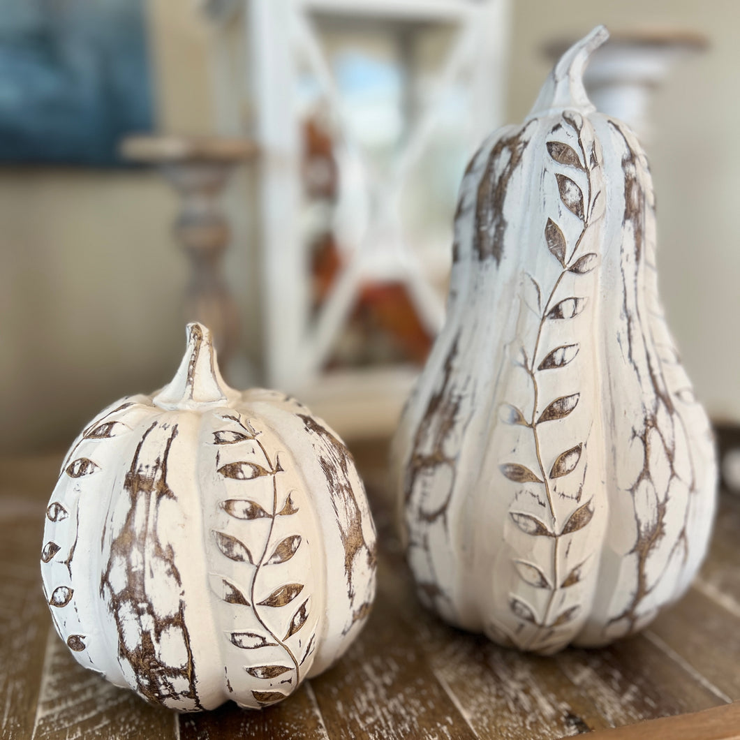 Set of 2 Carved and Distressed Pumpkin and Gourd for Just Jill