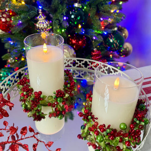 Set of 2 Red Berry Jewel Candle Rings for Just Jill