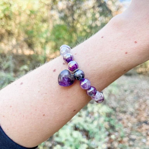 PowerBeads by jen Petites Amethyst Agate Pancreatic Cancer Awareness Bracelet