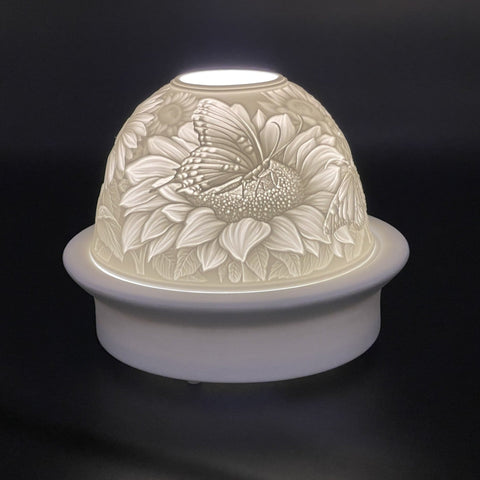 Luumii Lights Porcelain Dome Sunflower& Butterfly w/ LED Base