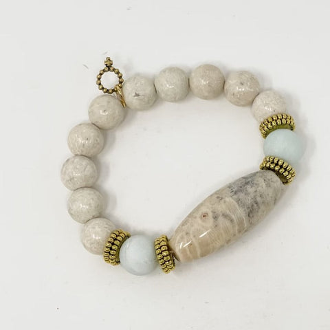 PoweBeads by jen Coral and Amazonite Statement Bracelet