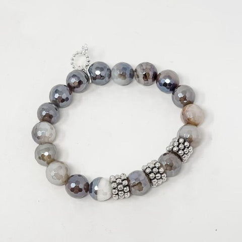 PowerBeads by jen Petites Facted Macchiato Agate with Beaded Accents